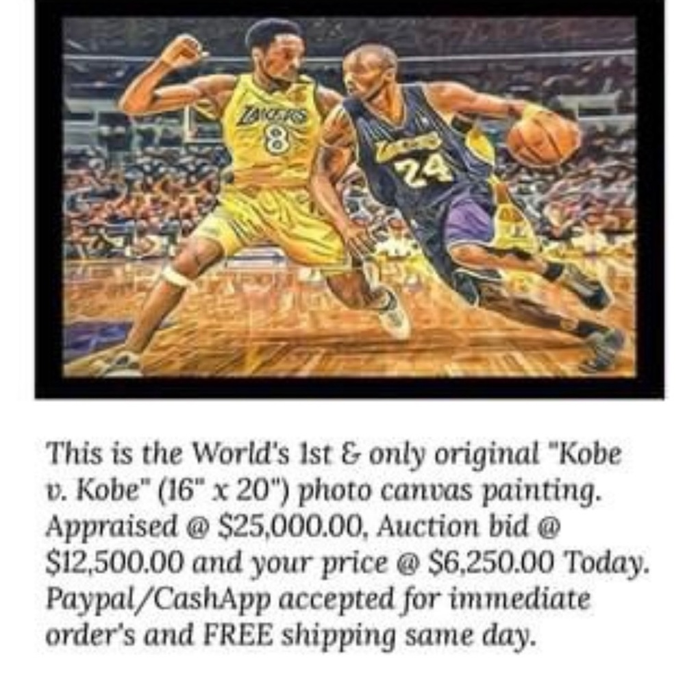 The World’s 1st “Kobe v. Kobe” photo canvas painting, appraised @ $25,000.00.